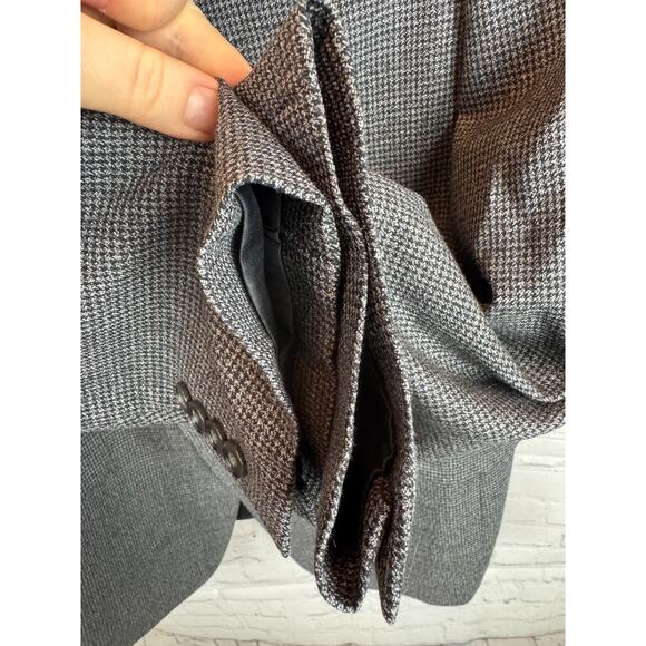 CALVIN KLEIN gray black check houndstooth 100% wool mens jacket blazer 42R NWOT - Picture 3 of 12